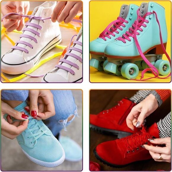 Pairs Colored Shoe laces Flat Shoelaces Multipack Shoestrings for Sneakers boots - Picture 7 of 7